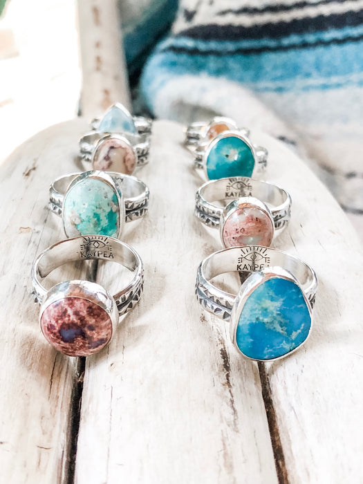 Mexican Fire Opal Stamped Band Rings