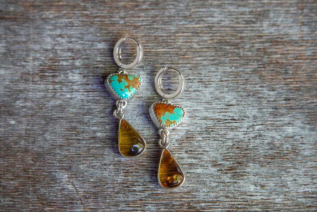 Amber + Turquoise Huggie Earrings