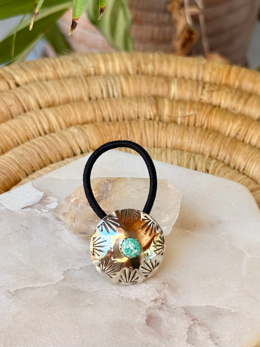 Silver + Turquoise Stamped Hair Charm