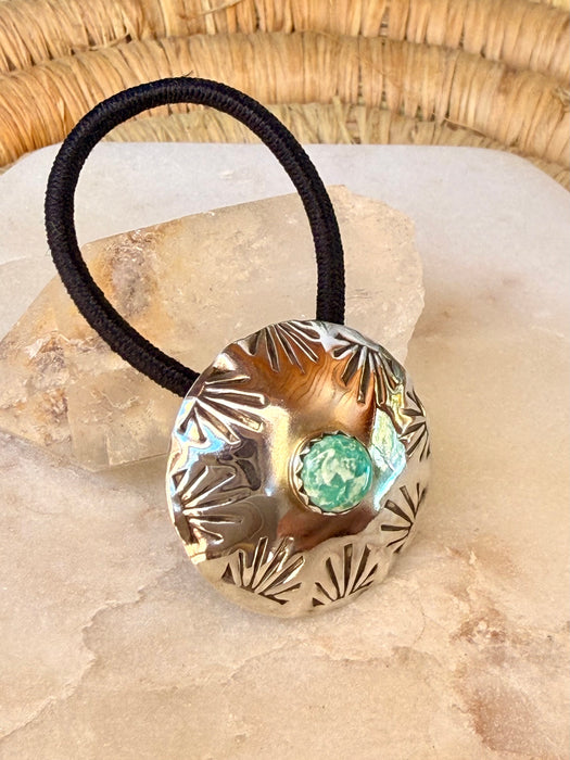 Silver + Turquoise Stamped Hair Charm