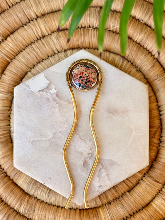 Leopard Jasper Hair Fork