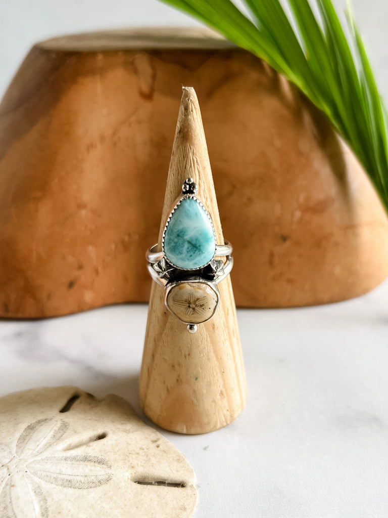 Larimar + Sand Dollar Ring Size 8