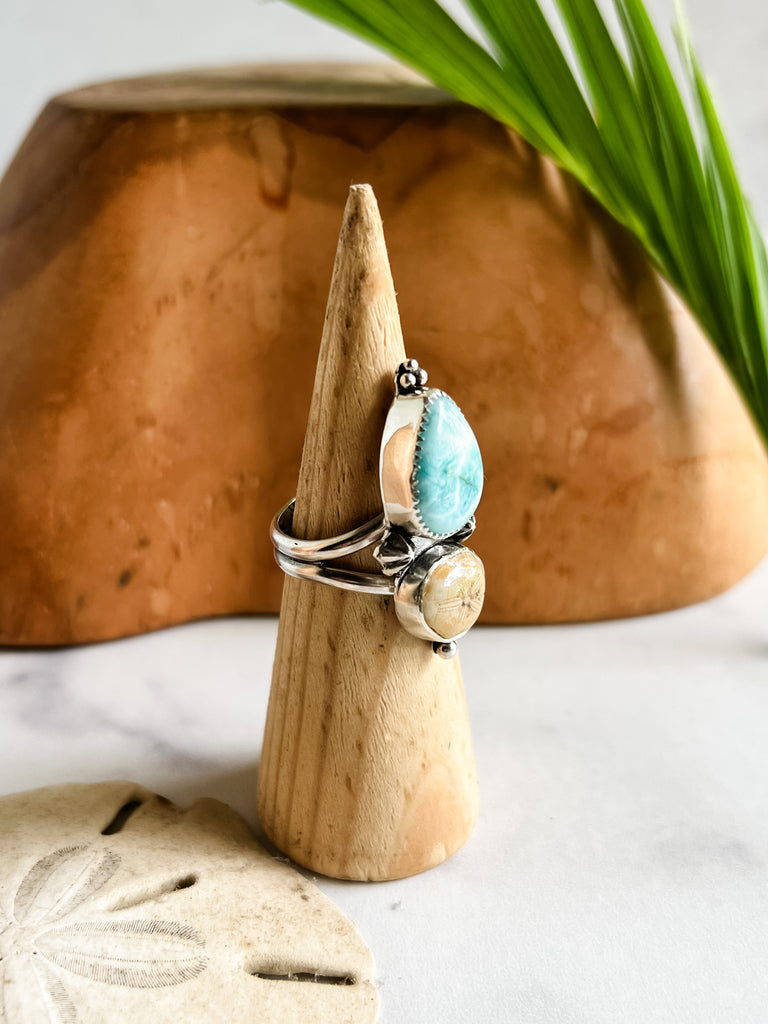 Larimar + Sand Dollar Ring Size 8