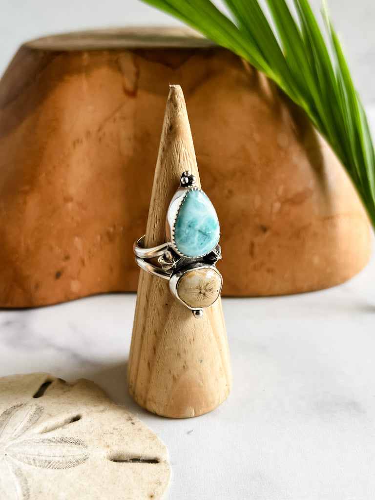 Larimar + Sand Dollar Ring Size 8