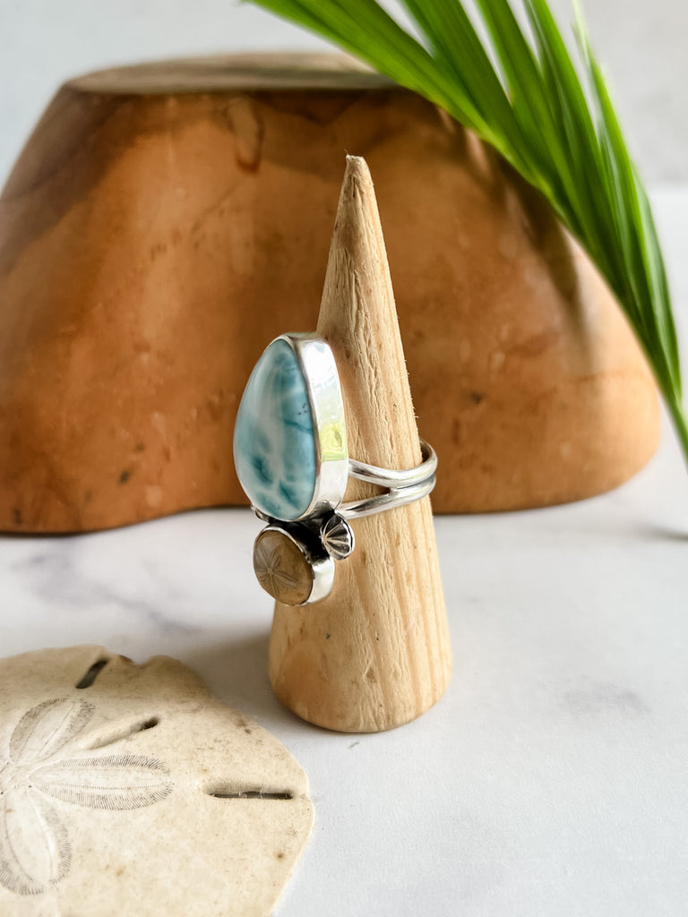 Larimar + Sand Dollar Ring Size 10