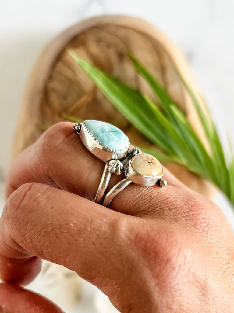 Larimar + Sand Dollar Ring Size 8