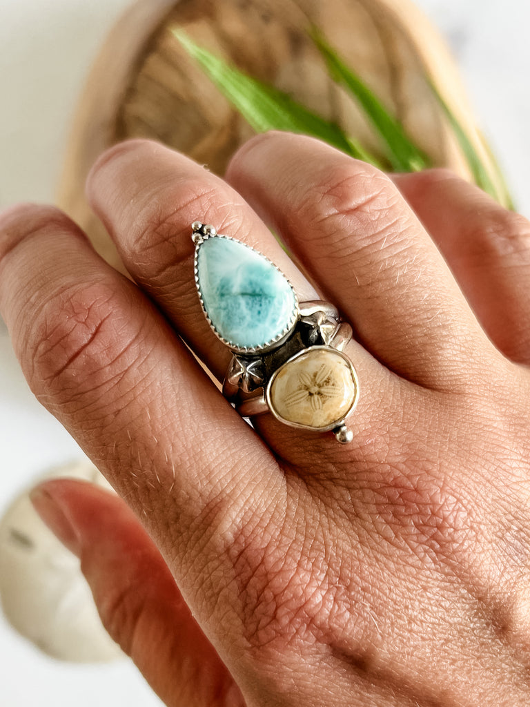 Larimar + Sand Dollar Ring Size 8