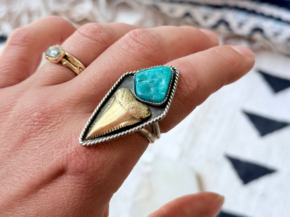 Blue Boy Turquoise Great White Mixed Metals Ring