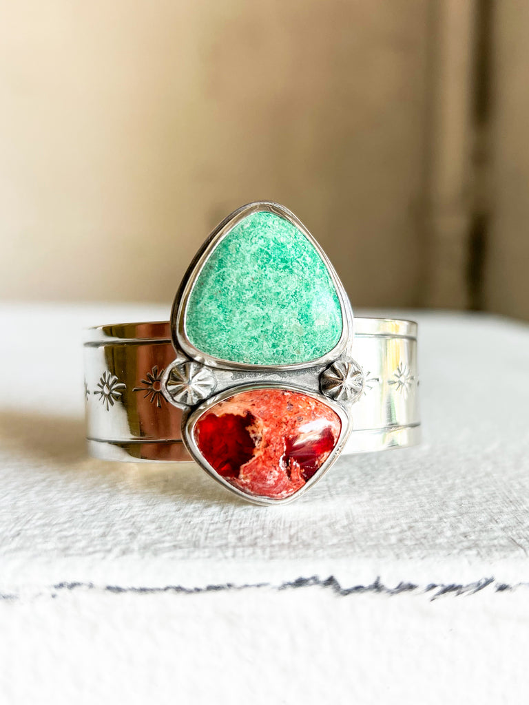 Turquoise and Mexican Fire Opal Cuff