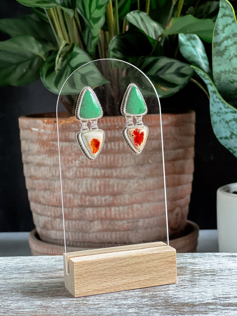Variscite & Mexican Fire Opal Earrings
