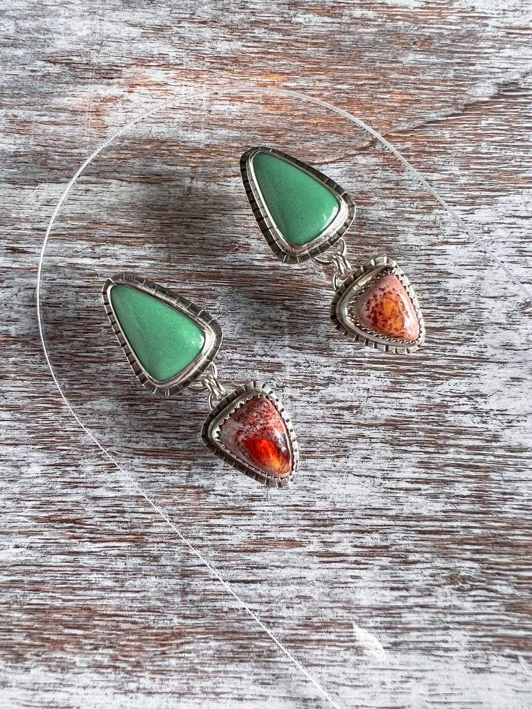 Variscite & Mexican Fire Opal Earrings