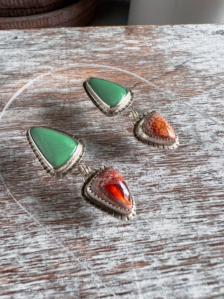 Variscite & Mexican Fire Opal Earrings