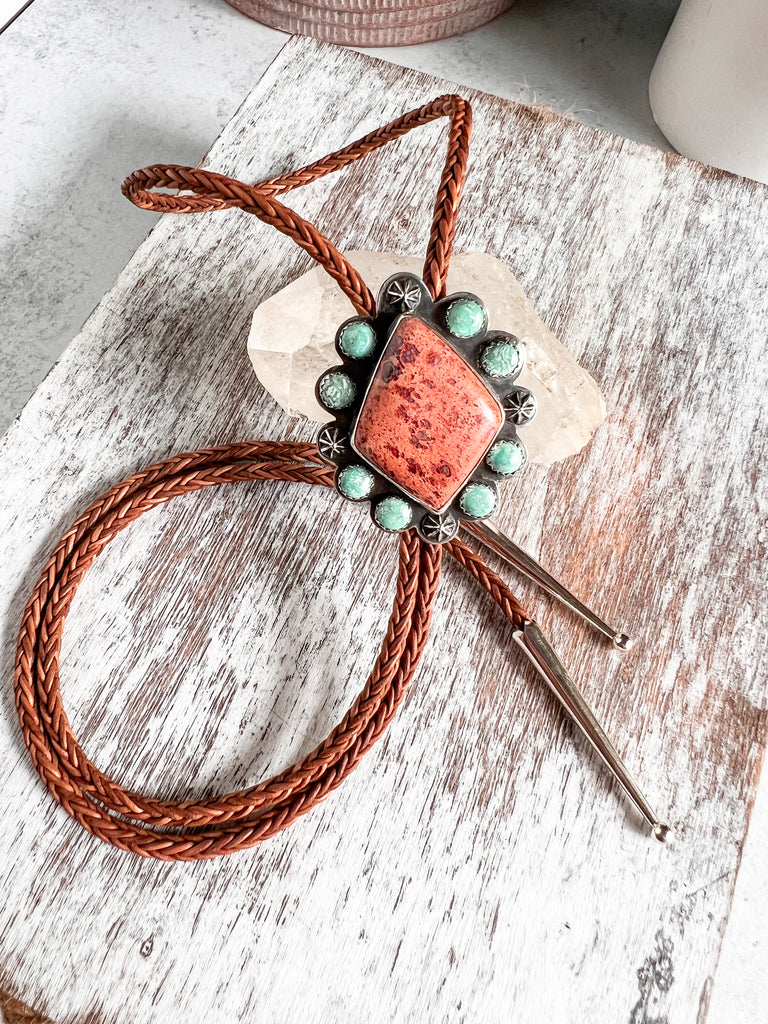 Turquoise & Mexican Fire Opal Bolo