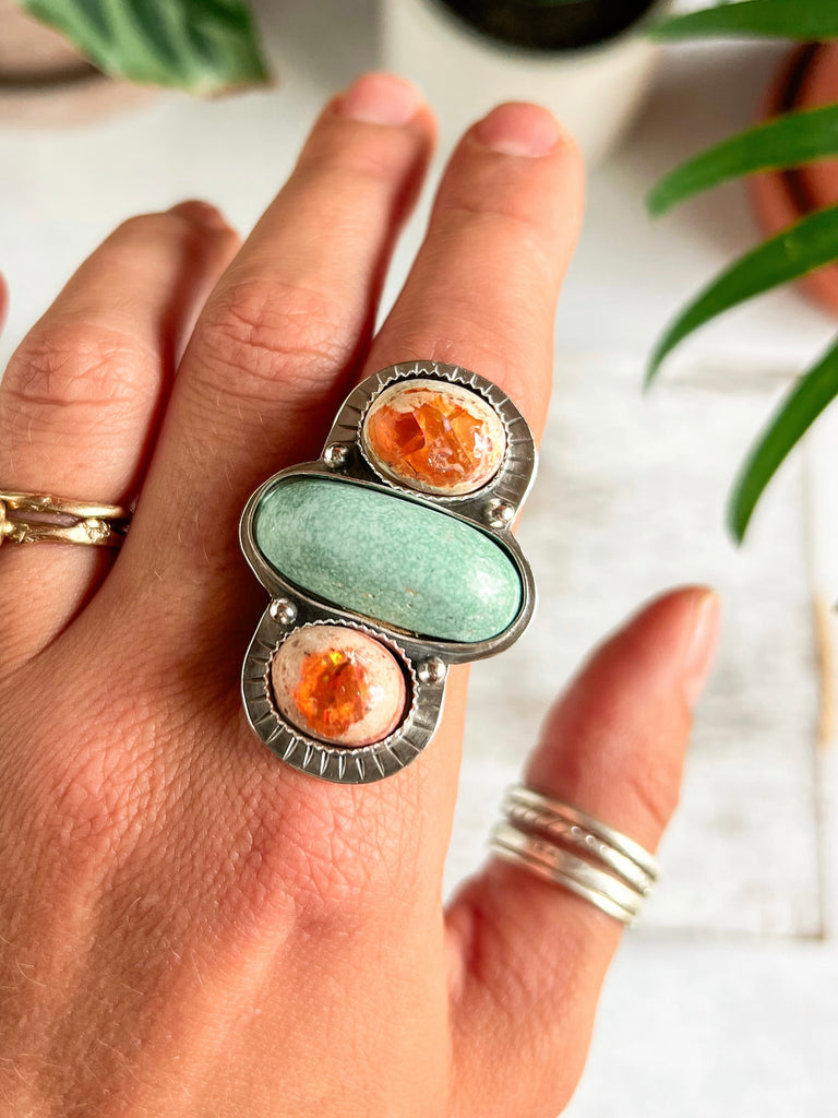 Lander Turquoise + Mexican Fire Opal | Made to Order