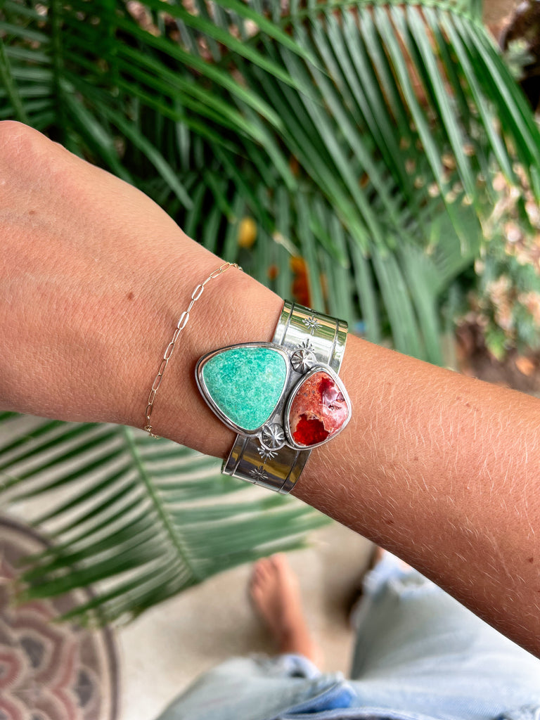 Turquoise and Mexican Fire Opal Cuff