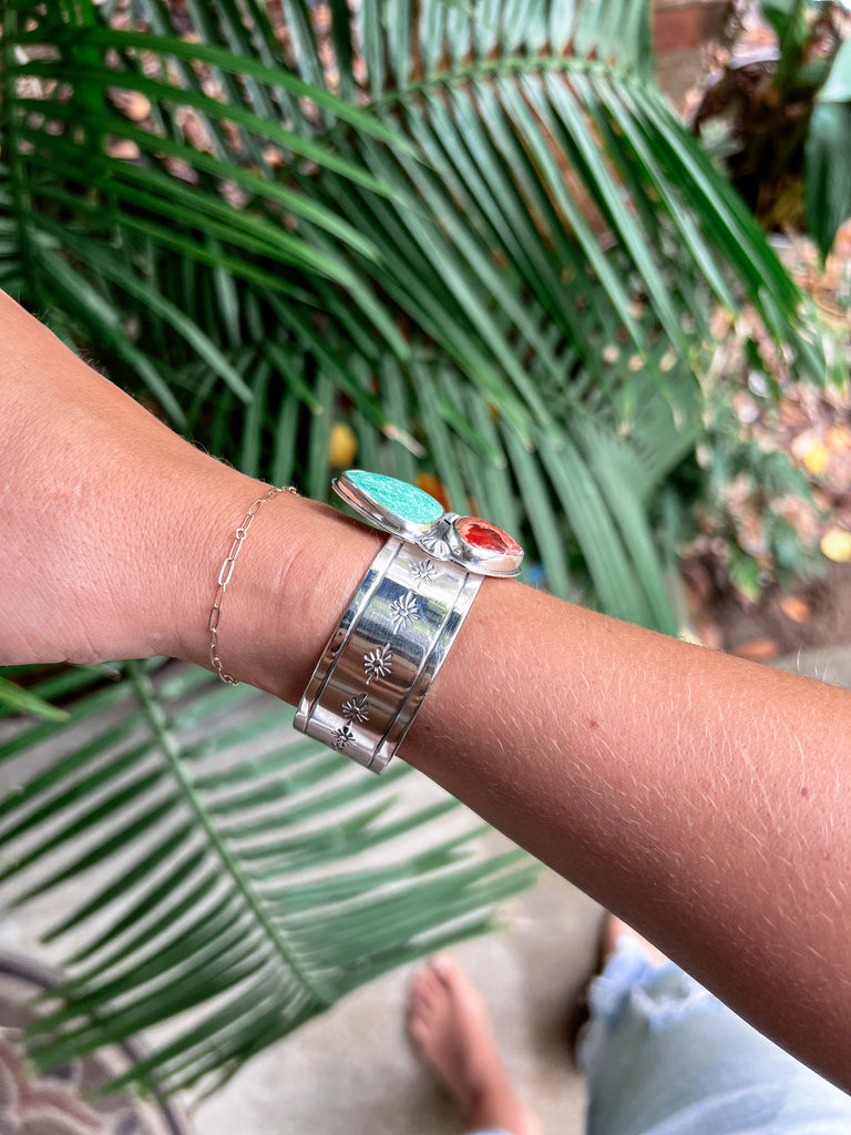 Turquoise and Mexican Fire Opal Cuff