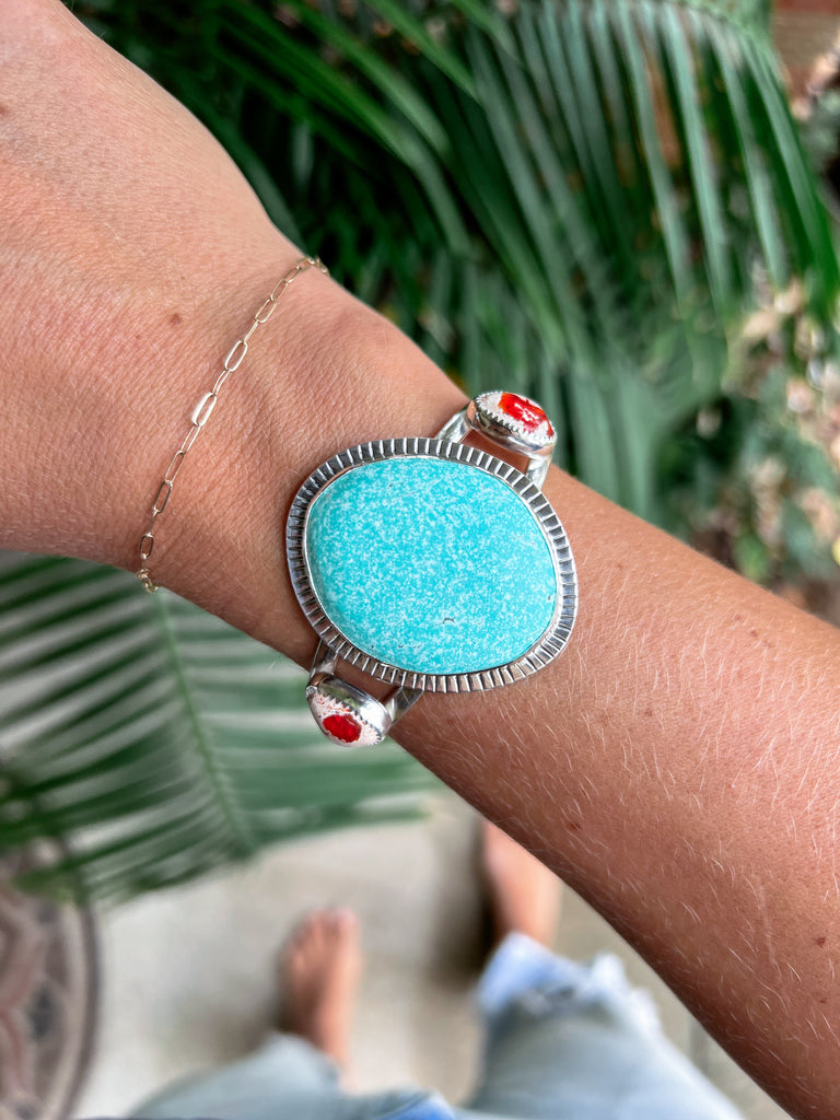 Turquoise and Mexican Fire Opal Cuff