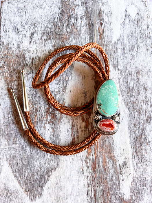Turquoise and Mexican Fire Opal Bolo