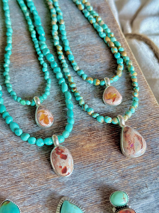 19" Campitos Turquoise + Fire Opal Necklace (2)