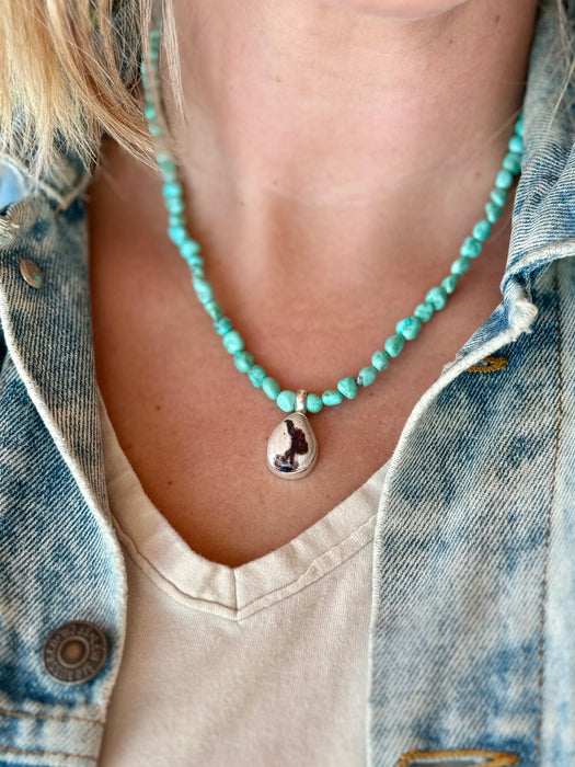 18.5" Campitos Turquoise + Fire Opal Necklace