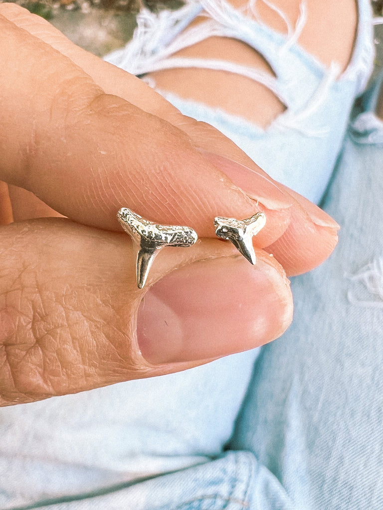 Sterling Silver Shark Tooth Stud Earrings