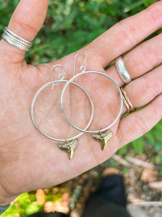 Mixed Metal Blacktip Shark Tooth Hoop Earrings