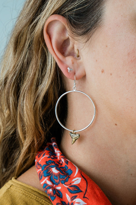 Mixed Metal Blacktip Shark Tooth Hoop Earrings