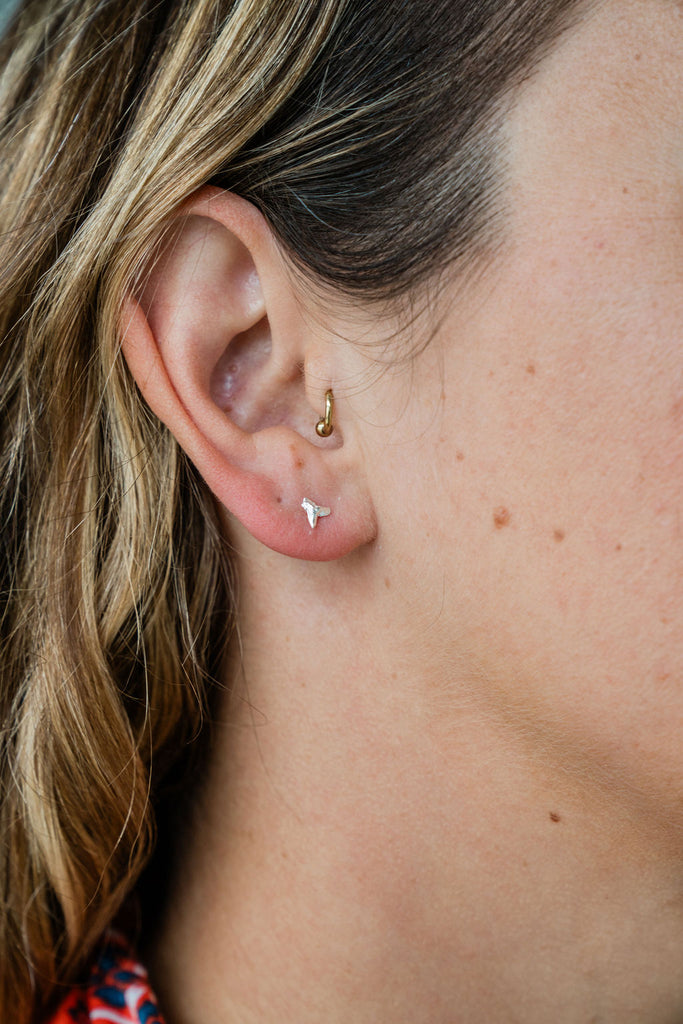 Sterling Silver Tiny Shark Tooth Stud Earrings